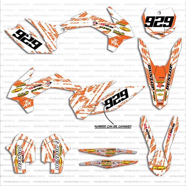 Mx Island ISLAND STRIKE: ORANGE/WHITE KTM Full Graphics kit — fits KTM®