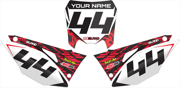 ISLAND STRIKE: BLACK/RED Honda Number Plate Graphics kit