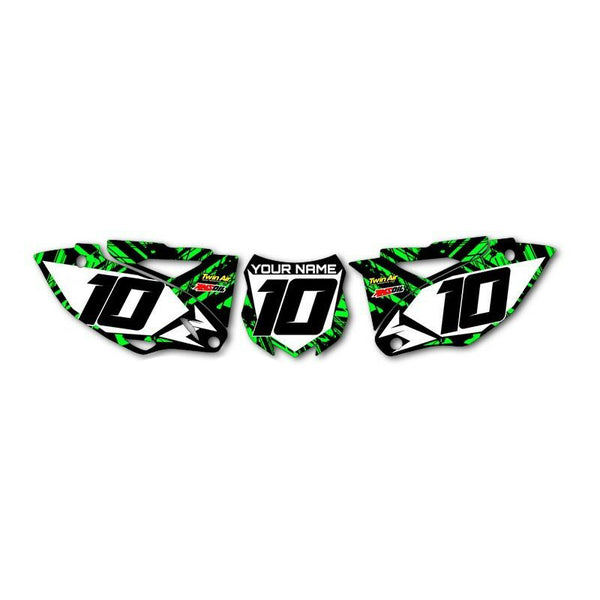 ISLAND STRIKE: BLACK/GREEN Kawasaki Number Plate Graphics kit