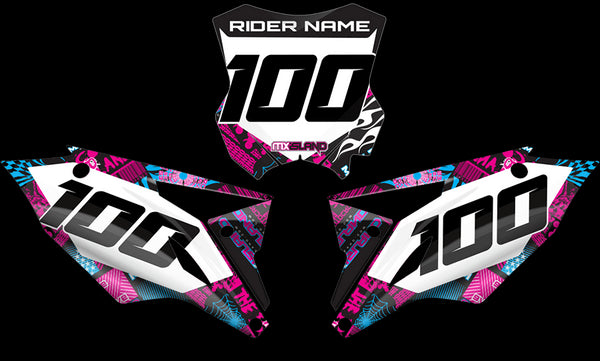 NIGHT RIDER: MAGENTA/CYAN Kawasaki Number Plate Graphics kit