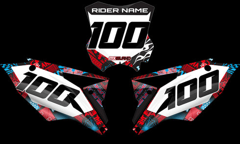 NIGHT RIDER: RED / CYAN Kawasaki Number Plate Graphics kit