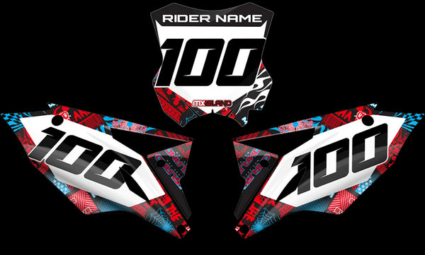 NIGHT RIDER: RED / CYAN Kawasaki Number Plate Graphics kit