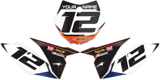 Mx Island RIDGELINE : BLUE/ORANGE Number Plate Graphics kit — fits KTM®