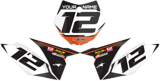 Mx Island RIDGELINE : GREY/ORANGE Number Plate Graphics kit — fits KTM®