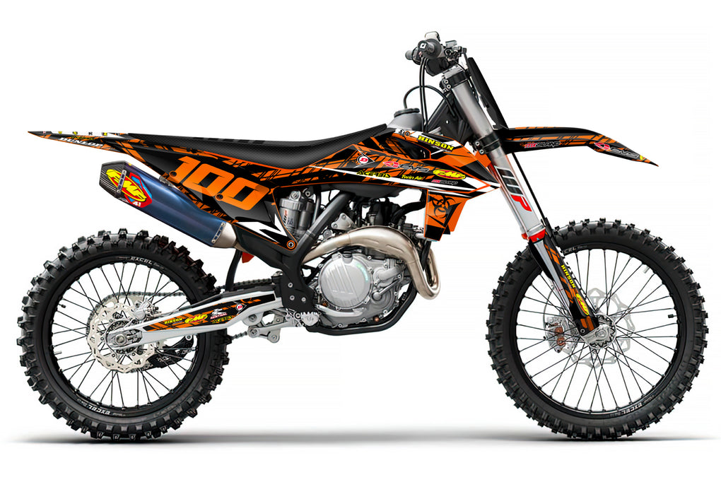 ISLAND STRIKE: BLACK/ORANGE KTM Complete Graphics kit