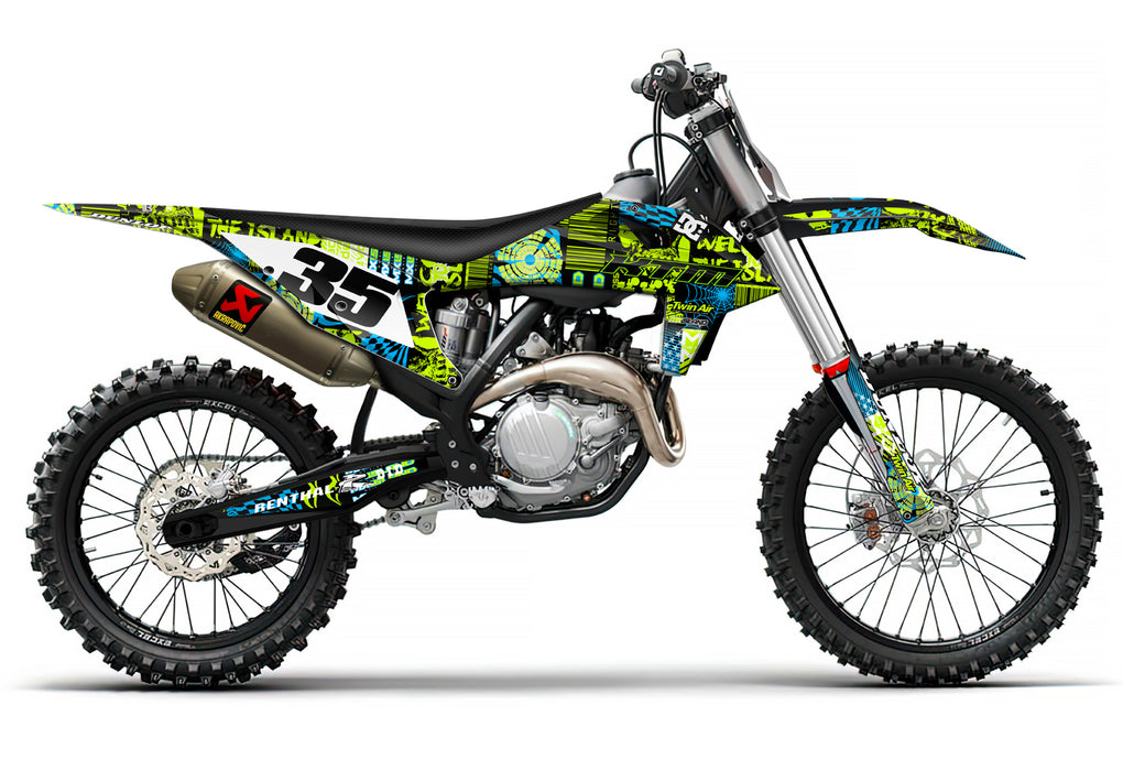 NIGHT RIDER: TOXIC GREEN/CYAN KTM Complete Graphics kit
