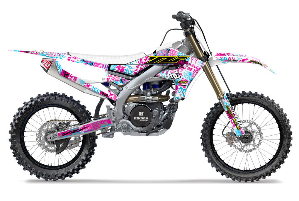 NIGHT RIDER: MAGENTA/CYAN (White) Yamaha Complete Graphics kit