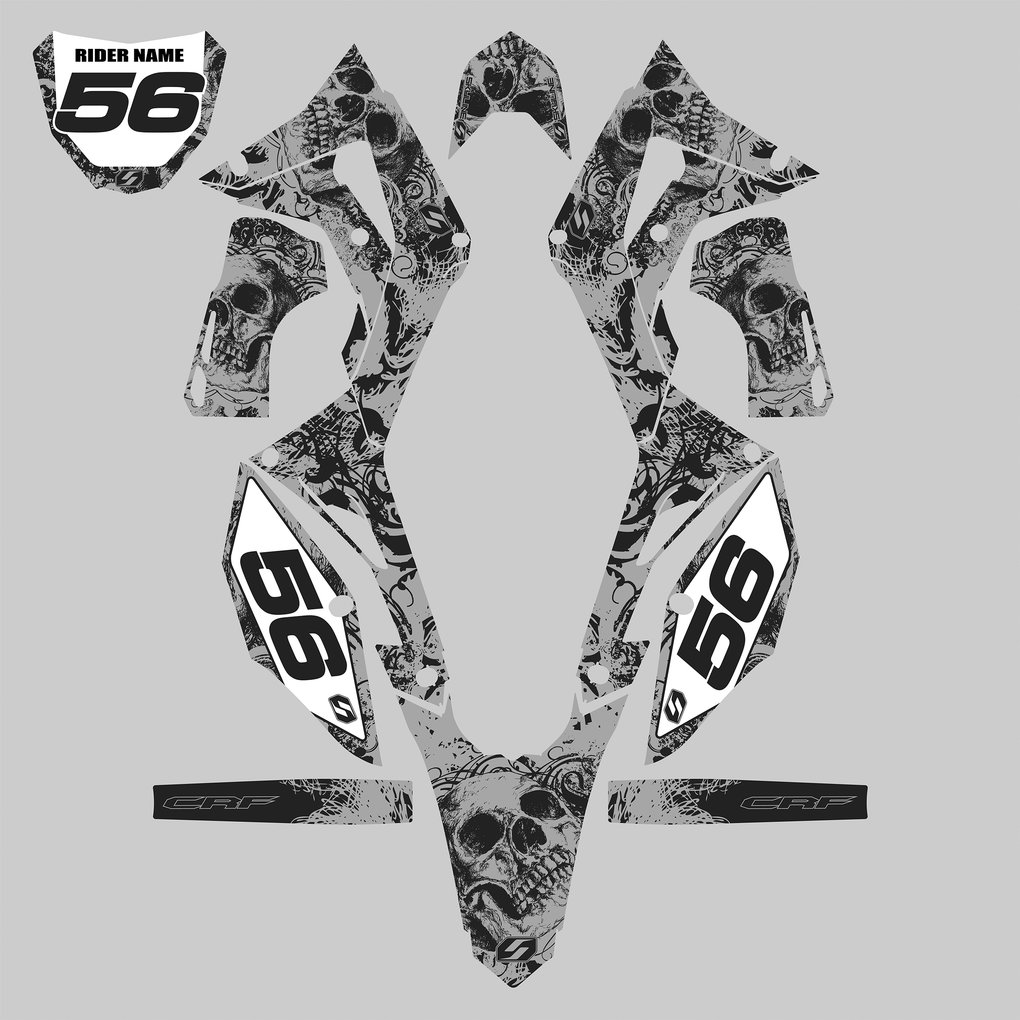 BONECRUSHER: BLACK/GREY Honda Complete Graphics kit