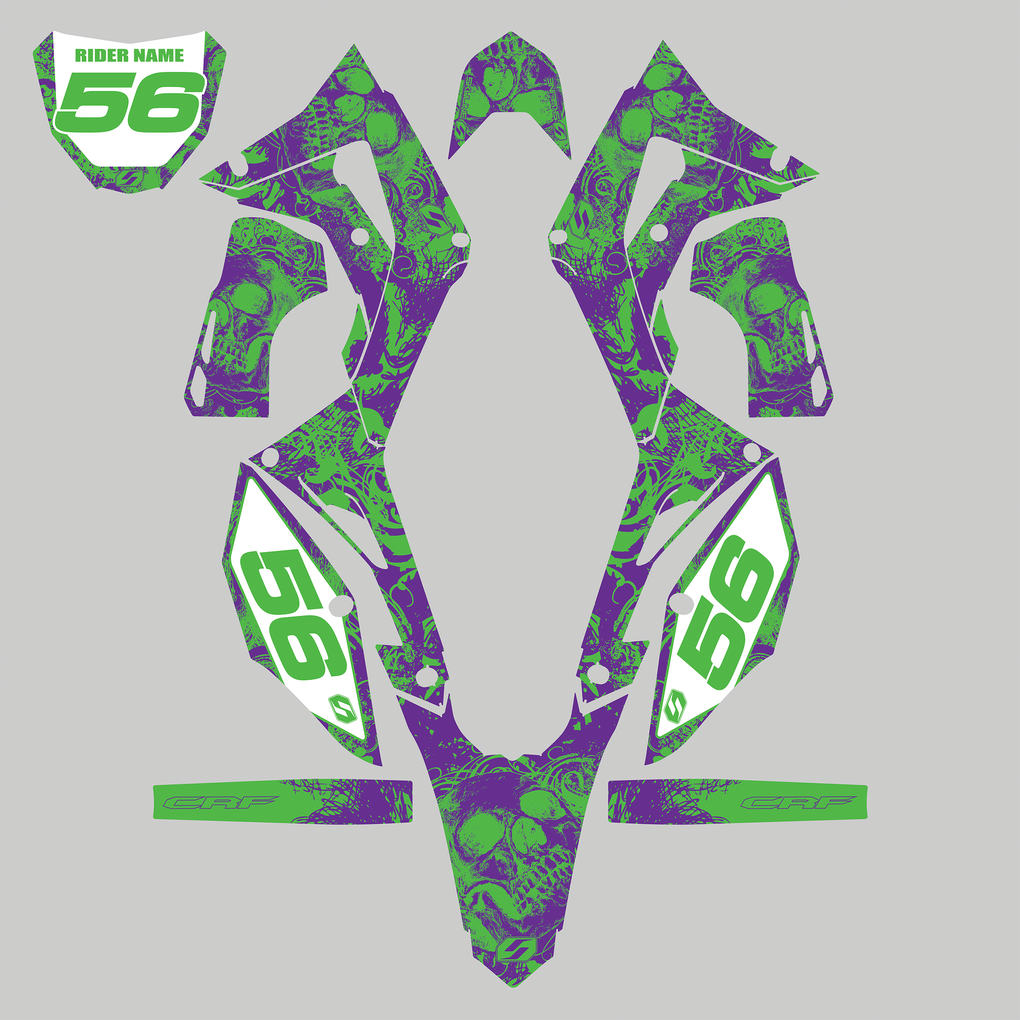 BONECRUSHER: PURPLE/GREEN GREY KTM Complete Graphics kit