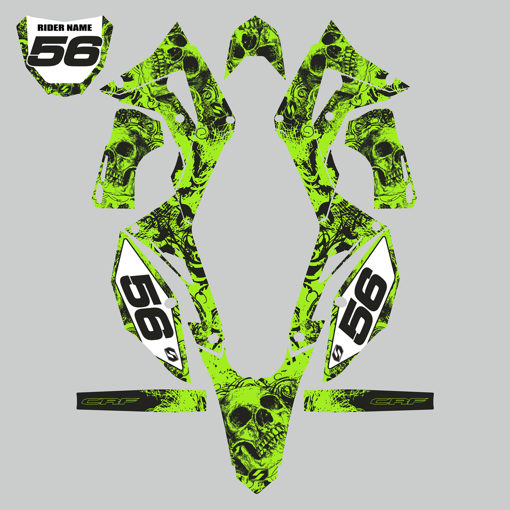 BONECRUSHER: TOXIC GREEN/BLACK Honda Complete Graphics kit