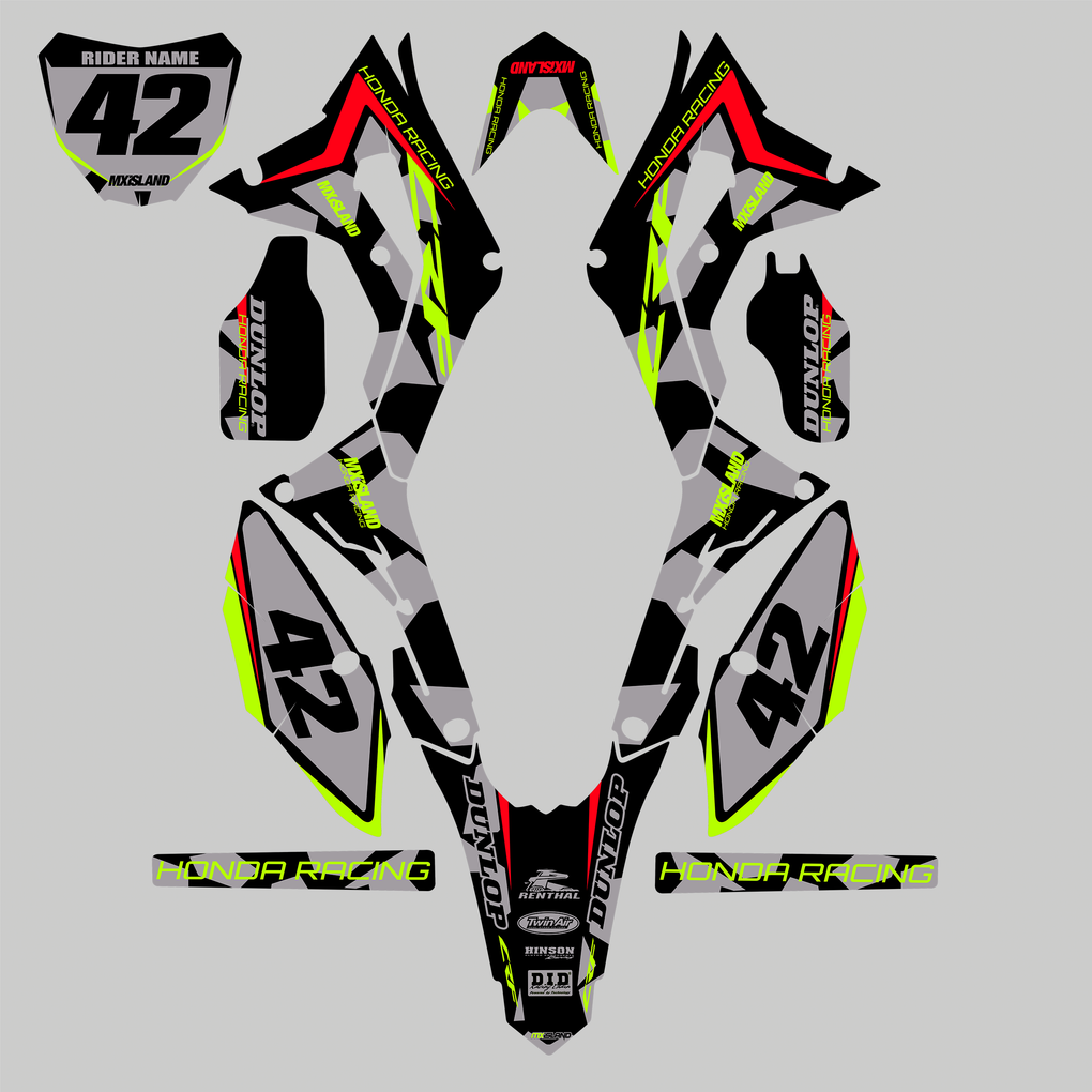 Urban Camo: RED/TOXIC GREEN Honda Complete Graphics kit