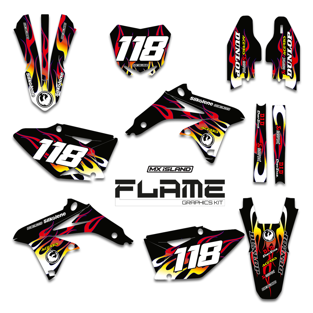 FLAME: BLACK/GRADIENT RED Suzuki Complete Graphics kit