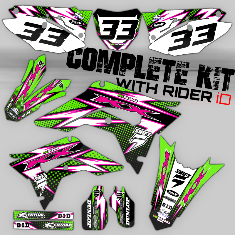 LIGHTNING: MAGENTA/GREEN Kawasaki Complete Graphics Kit