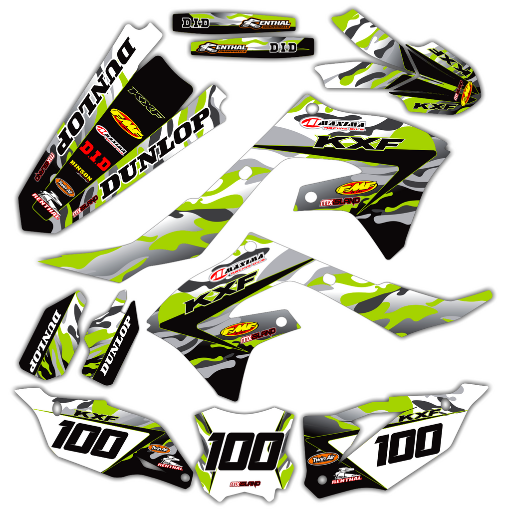 JET FIGHTER: GREEN/GREY Kawasaki Complete Graphics Kit